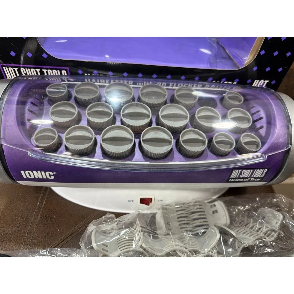 Hot Shot Tools Helen of Troy Ionic Flocked Hair Rollers Set 19 Rollers 23 Clips